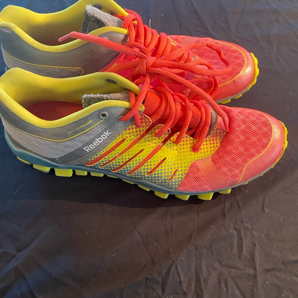 Reebok Coral Pink and Yellow Lightweight Running Sneakers
